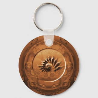 Fossil fractal mirror key ring