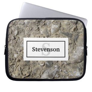 Fossil Limestone Rock with Name and Monogram Laptop Sleeve