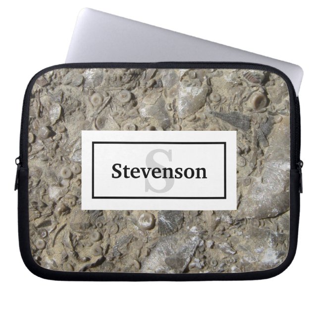 Fossil Limestone Rock with Name and Monogram Laptop Sleeve (Front)