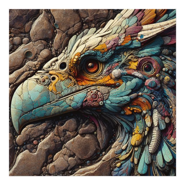 Fossil Of An Extinct Bird In Rocks - AI Art Photo Print (Front)