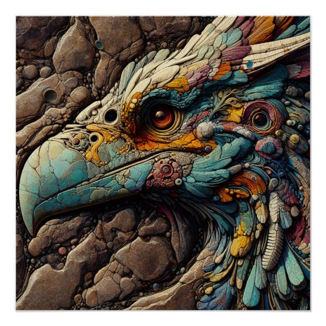 Fossil Of An Extinct Bird In Rocks - AI Art Poster (Front)