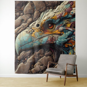Fossil Of An Extinct Bird In Rocks - AI Art Tapestry