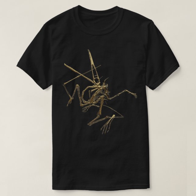 Fossil Record Gold Pterodactyl Fossil on Black Can T-Shirt (Design Front)