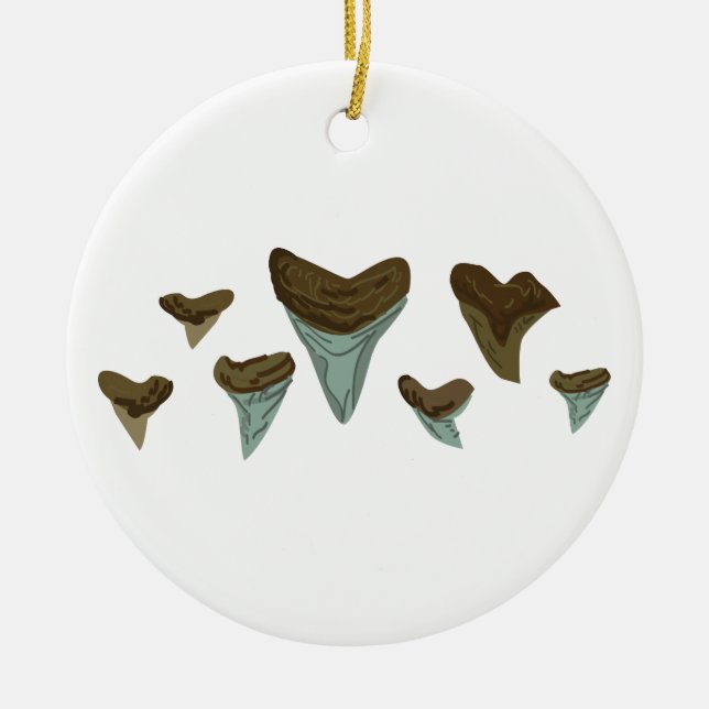 Fossil Shark Teeth Ceramic Tree Decoration (Front)