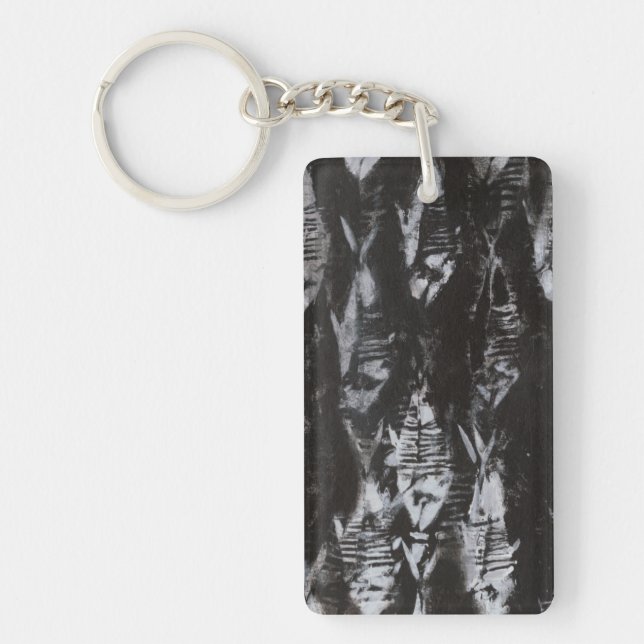 Fossil White Fish on Black Background Key Ring (Front)
