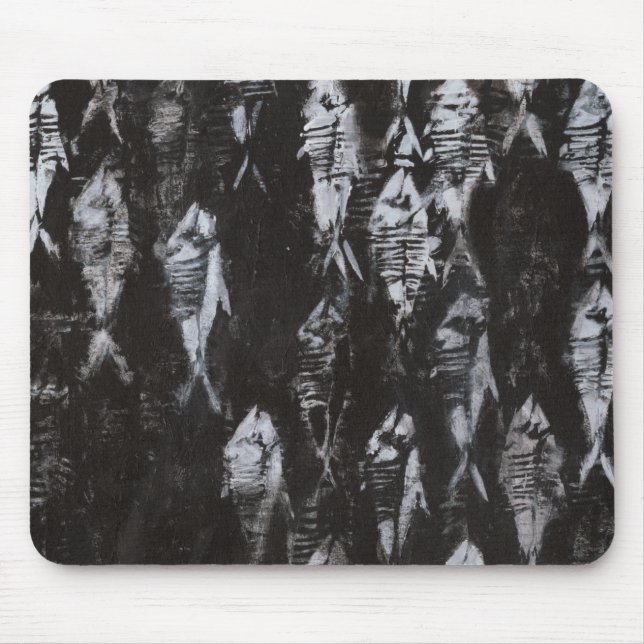 Fossil White Fish on Black Background Mouse Mat (Front)