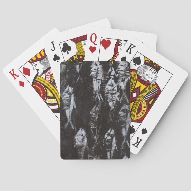 Fossil White Fish on Black Background Playing Cards (Back)