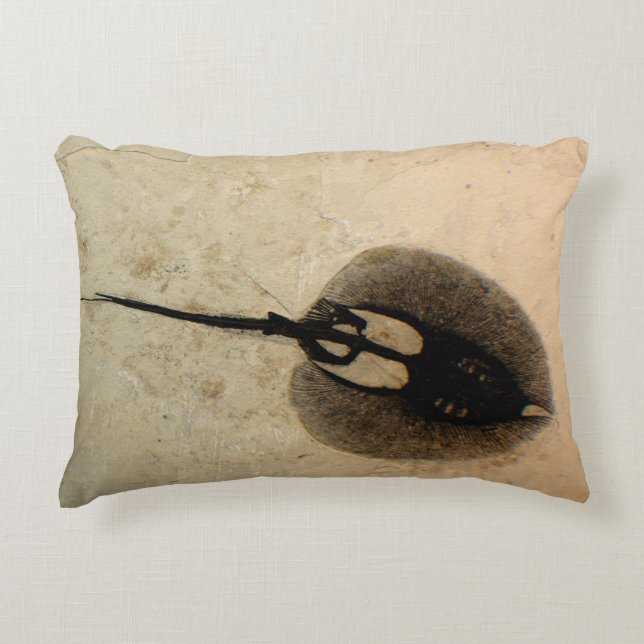 Fossilised Prehistoric Stingray and Fish Decorative Cushion (Front)
