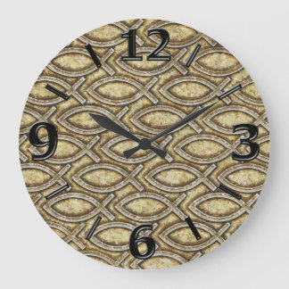FOSSILIZED JESUS FISH LARGE CLOCK