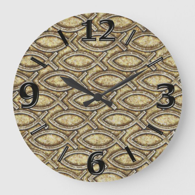 FOSSILIZED JESUS FISH LARGE CLOCK (Front)