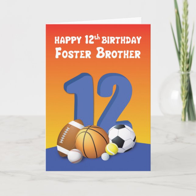 Foster Brother 12th Birthday Sports Balls Card (Front)