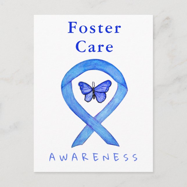 Foster Care Blue Awareness Ribbon Butterfly Cards (Front)