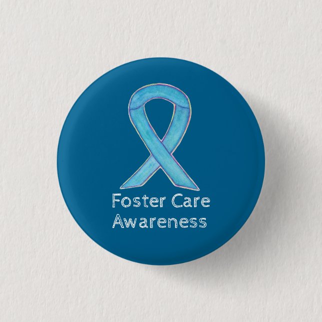 Foster Care Blue Awareness Ribbon Custom Pin (Front)
