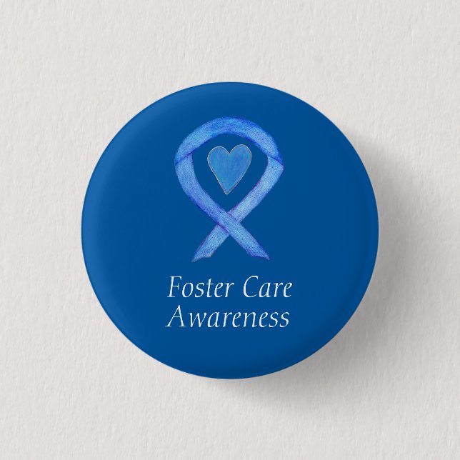 Foster Care Blue Awareness Ribbon Heart Pin (Front)