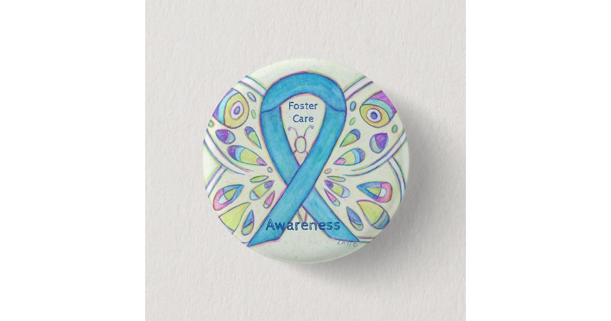 Foster Care Blue Butterfly Awareness Ribbon Pin | Zazzle