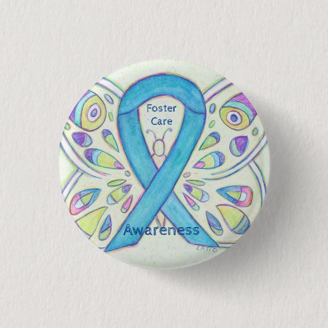 Foster Care Blue Butterfly Awareness Ribbon Pin (Front)