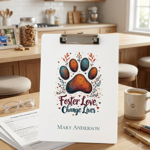 Foster Care Organiser with Paw Print Art Clipboard