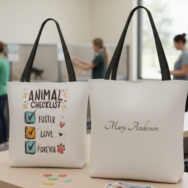 Foster Checklist Tote Bag–Shelter Volunteer Gift Bag (Personalized Animal foster tote bag)