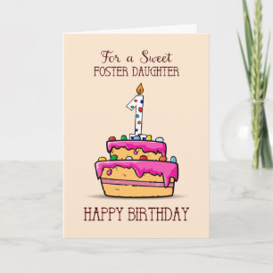 Foster Daughter 1st Birthday, 1 on Sweet Pink Cake Card