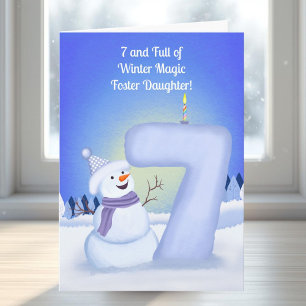 Foster Daughter Happy 7th Birthday Snowman Card