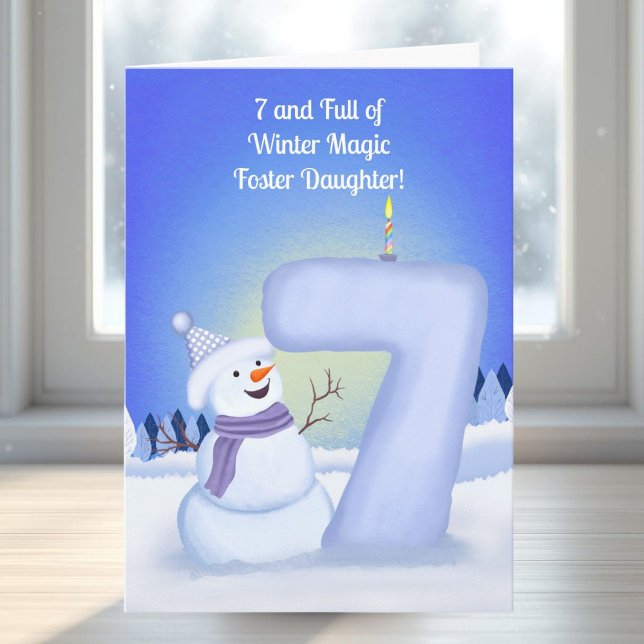Foster Daughter Happy 7th Birthday Snowman  Card (Creator Uploaded)