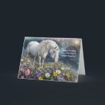 Foster Daughter Happy Birthday with Pretty Unicorn Card<br><div class="desc">A Happy Birthday card for a wonderful foster daughter. Tell her she is amazing,  exceptional,  special,  fun,  and a lot more! A beautiful fantasy image of a unicorn in the flowers.</div>
