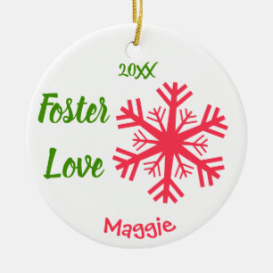 Foster Love - Customised Pink Snowflakes Adoption Ceramic Tree Decoration