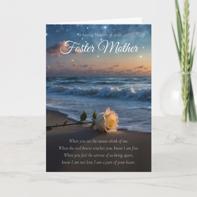 Foster Mother Sympathy Rose on the Beach Card (Front)