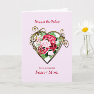 Foster Mum Birthday Antique Painted Roses Card