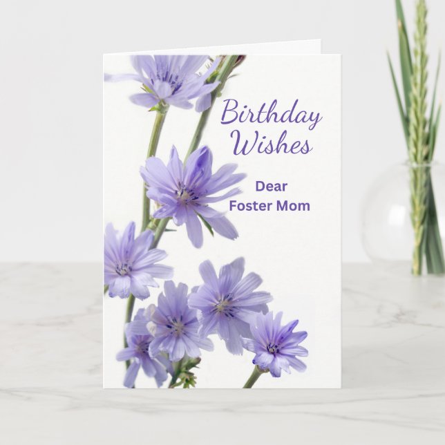 Foster Mum Birthday Violet Chicory Flowers Card (Front)