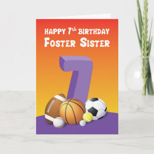Foster Sister 7th Birthday Sports Balls Card