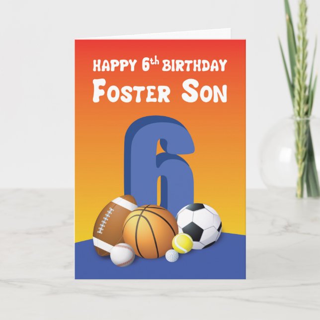 Foster Son 6th Birthday Sports Balls Card (Front)