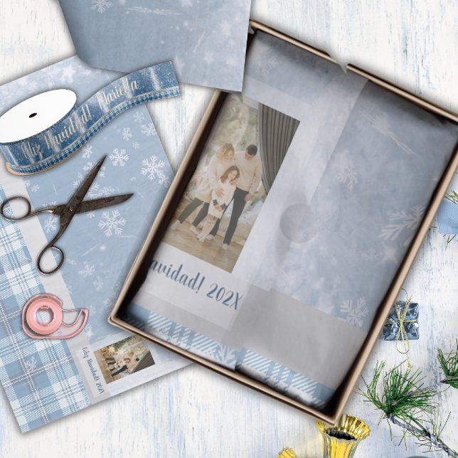 Foto Feliz Navidad Elegante Azul  Tissue Paper (Creator Uploaded)