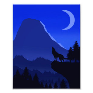 Foto Paisagem de Lobo Monocromática Azul Photo Print