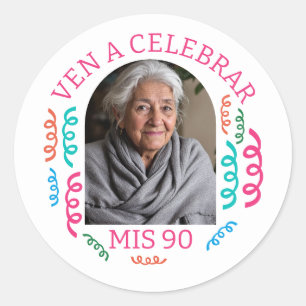 Foto Personalizada Fiesta de 90 Años Classic Round Sticker