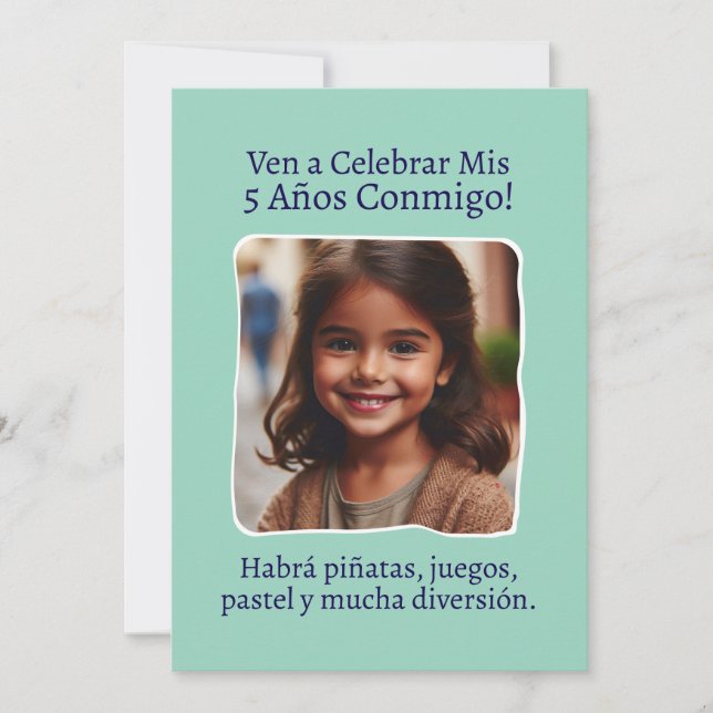 Foto Personalizada Mis 5 Años Cumpleaños Cinco  Invitation (Front)