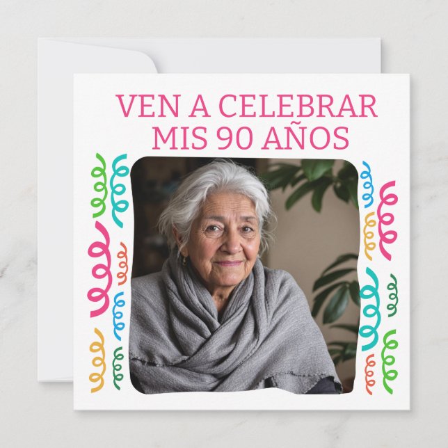 Foto Personalizada Mis 90 Años Fiesta Invitation (Front)