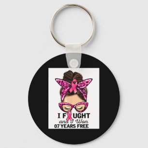 Fought And I Won 7 Years Free Messy Bun Breast Can Key Ring