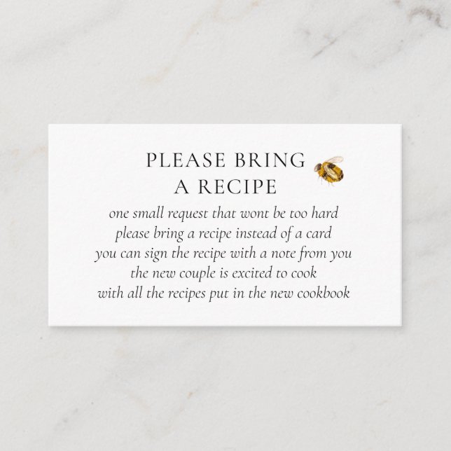 Found Her Honey Bee Bridal Shower Recipe Request Enclosure Card (Front)