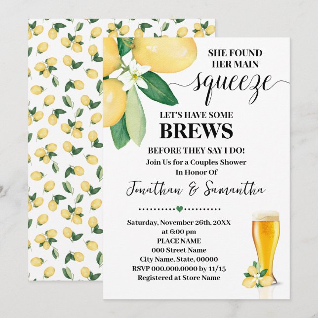 Found Her Main Squeeze Brews Couples Shower Invitation (Front/Back)