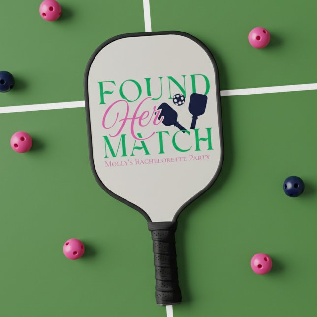 Found Her Match Fun Pink Pickleball Bachelorette Pickleball Paddle (Celebrate love and friendly competition with this playful “Found Her Match” design!)