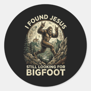 Found jesus looking bigfoot funny christian humour classic round sticker