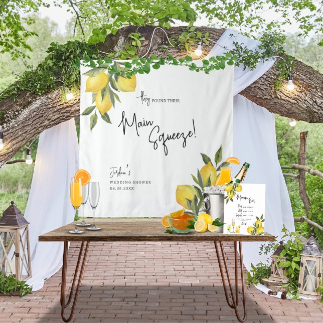 Found Main Squeeze Lemon Wedding Shower Backdrop Tapestry (Creator Uploaded)