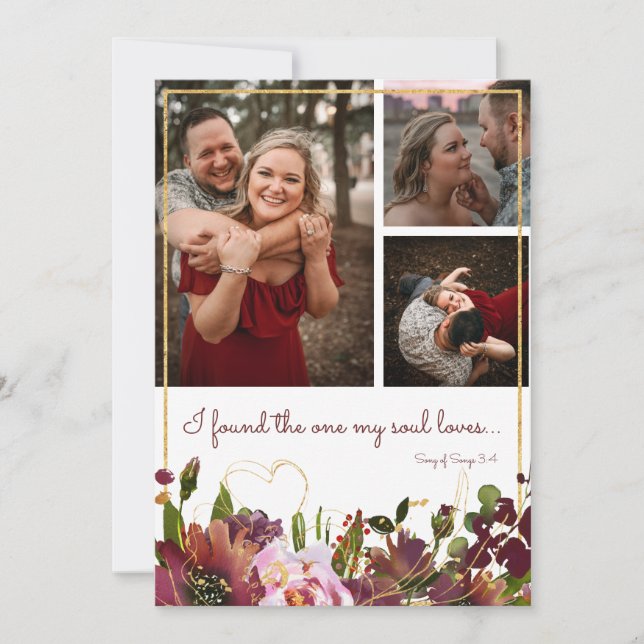 Found The One Soul Loves 3 Photo Burgundy Gold Save The Date (Front)