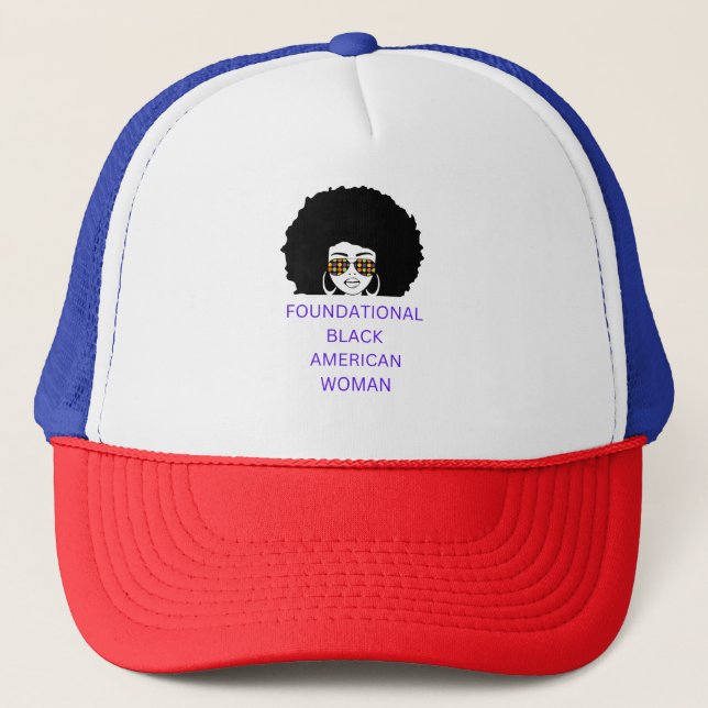 Foundational Black American Woman Afro glasses Trucker Hat (Front)