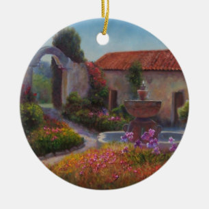 Fountain and Garden at Carmel Mission Ceramic Tree Decoration