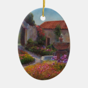 Fountain and Garden at Carmel Mission Ceramic Tree Decoration