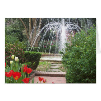 fountain and tulips card