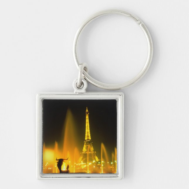 Fountain at the world famous Eiffel Tower Paris Key Ring (Front)