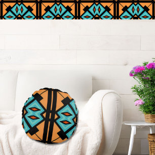 Fountain Blue Saffron Bold Pattern Round Cushion